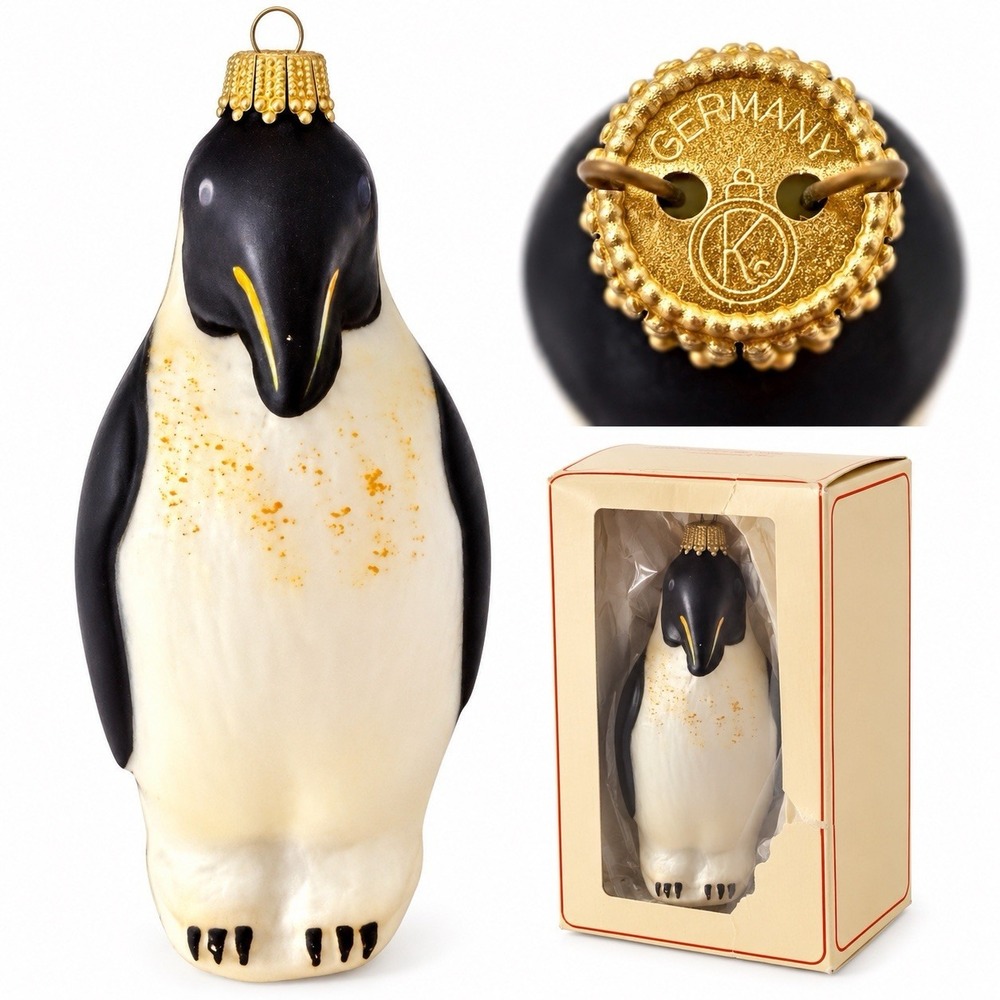 Vintage Inge-Glas Germany Blown Glass Emperor Penguin Christmas Ornament w/ Box